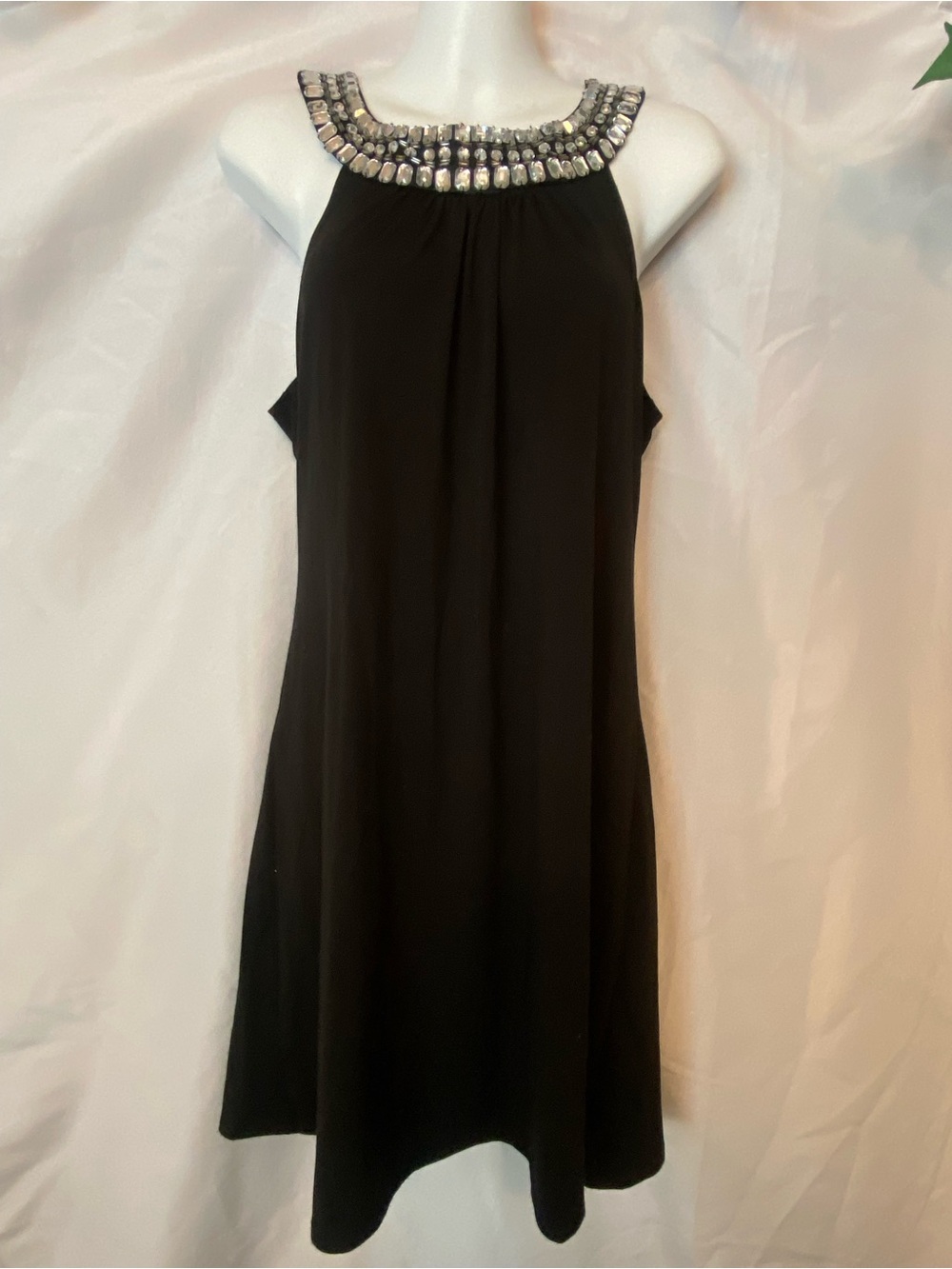 Trixxi Rhinestone Beaded Neckline Sleeveless Mini Keyhole Back Shift Dress